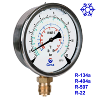Druckmanometer für Kältetechnik mit Gehäuse aus Edelstahl und dichtem Verschluss Druckmanometer für Kältetechnik M0501 mit Gehäuse aus Edelstahl und dichtem Vers