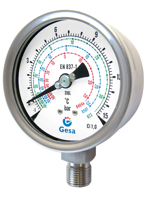 Manómetros todo inoxidable. Para refrigeración